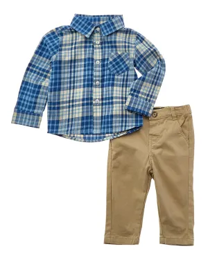 Andy & Evan Plaid Button-Down & Twill Pant Set