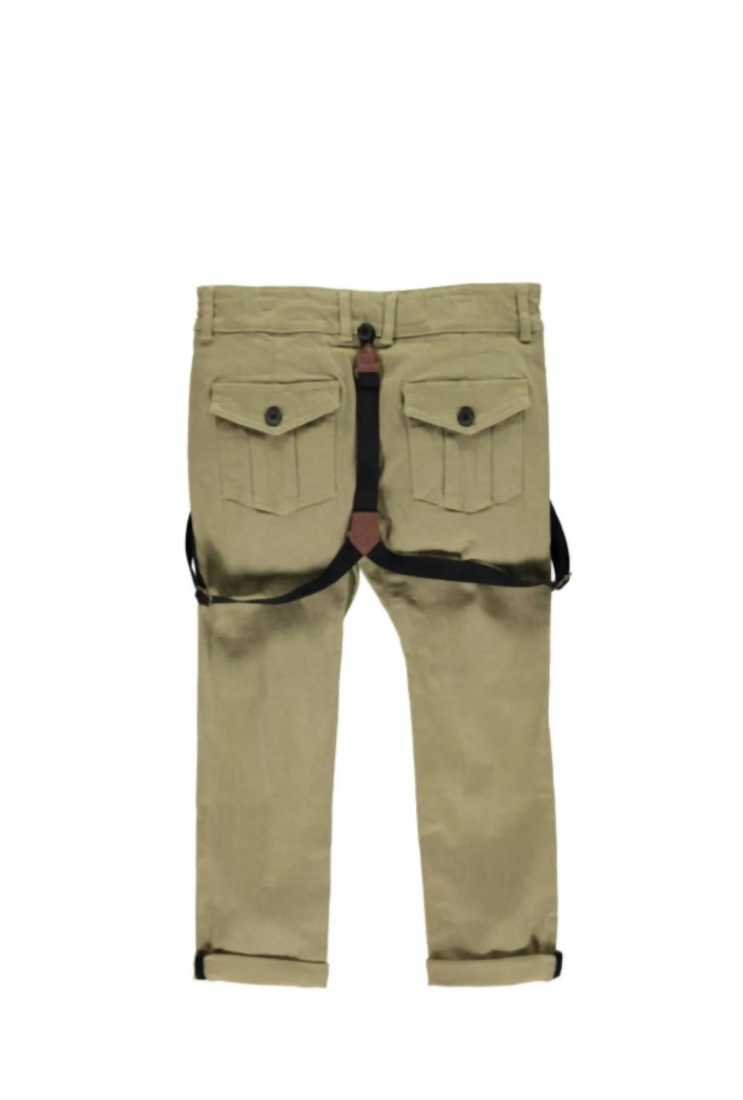 Boy's Woven Trousers With Removable Suspenders / Braces In Olive Khaki