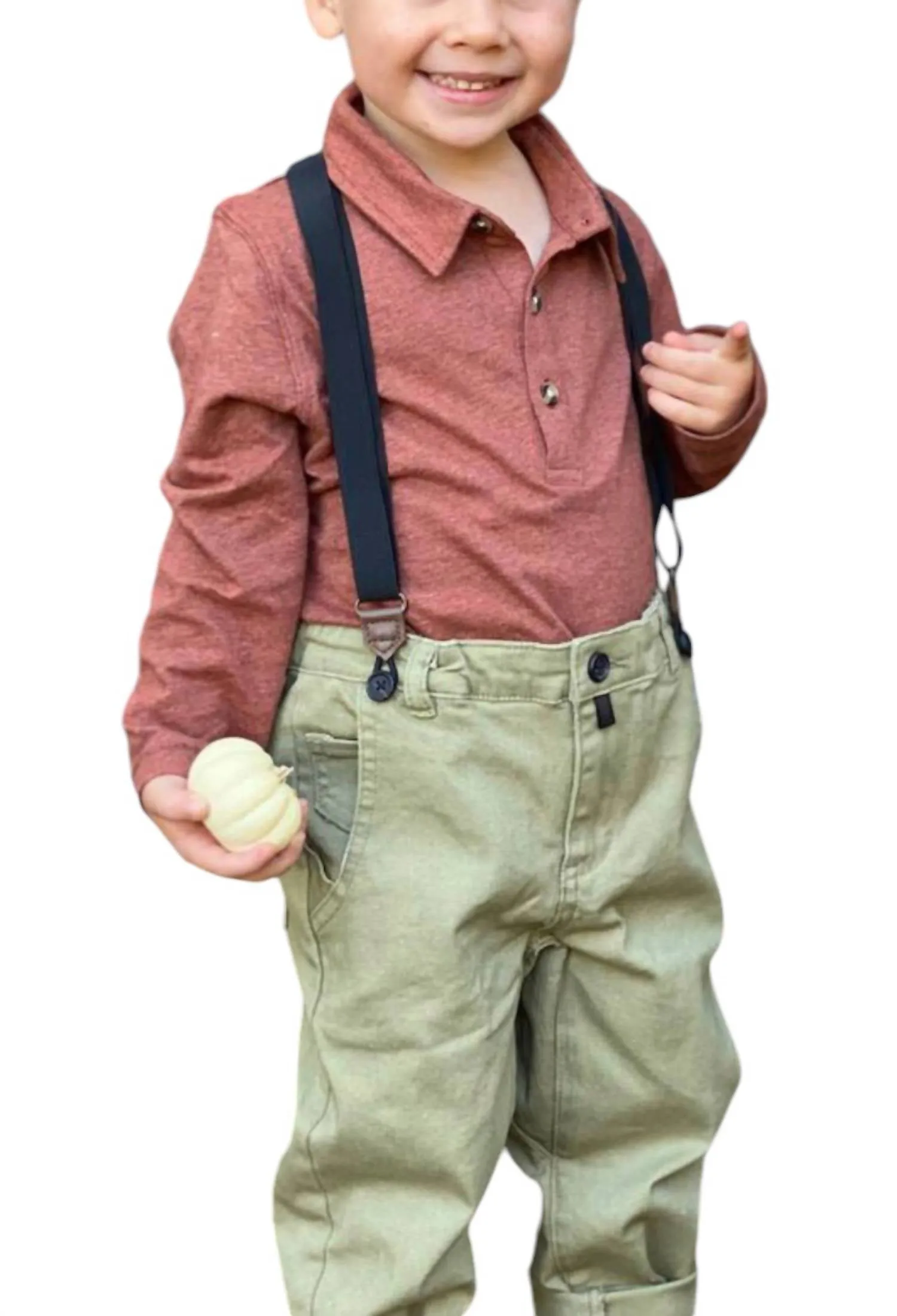 Boy's Woven Trousers With Removable Suspenders / Braces In Olive Khaki