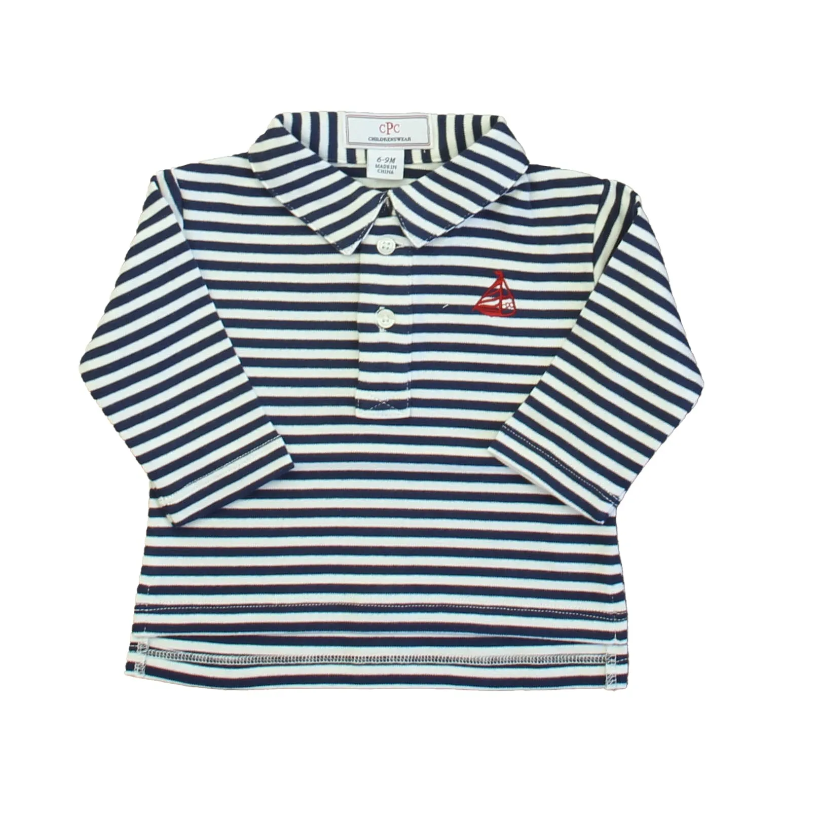Classic Prep Boys Navy | Bright White | Red Rugby Shirt Size: 0-6 Months