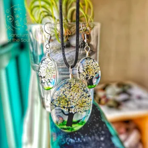 Edelweiss: Dried Flower Pendant & Earrings Set