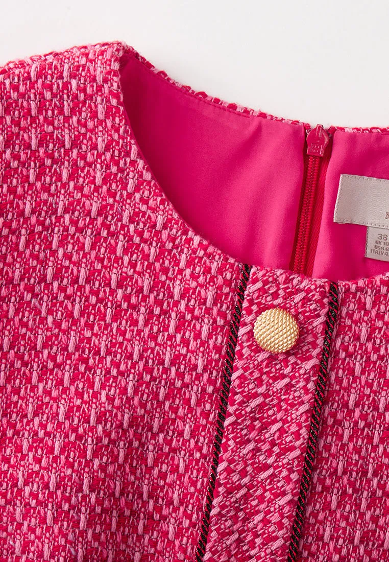 Fuchsia Pink Patch-Pocket Tweed Dress