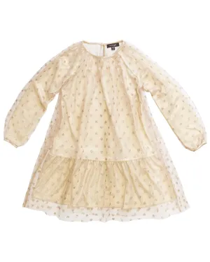 IMOGA Pleated Mesh & Metallic Dress