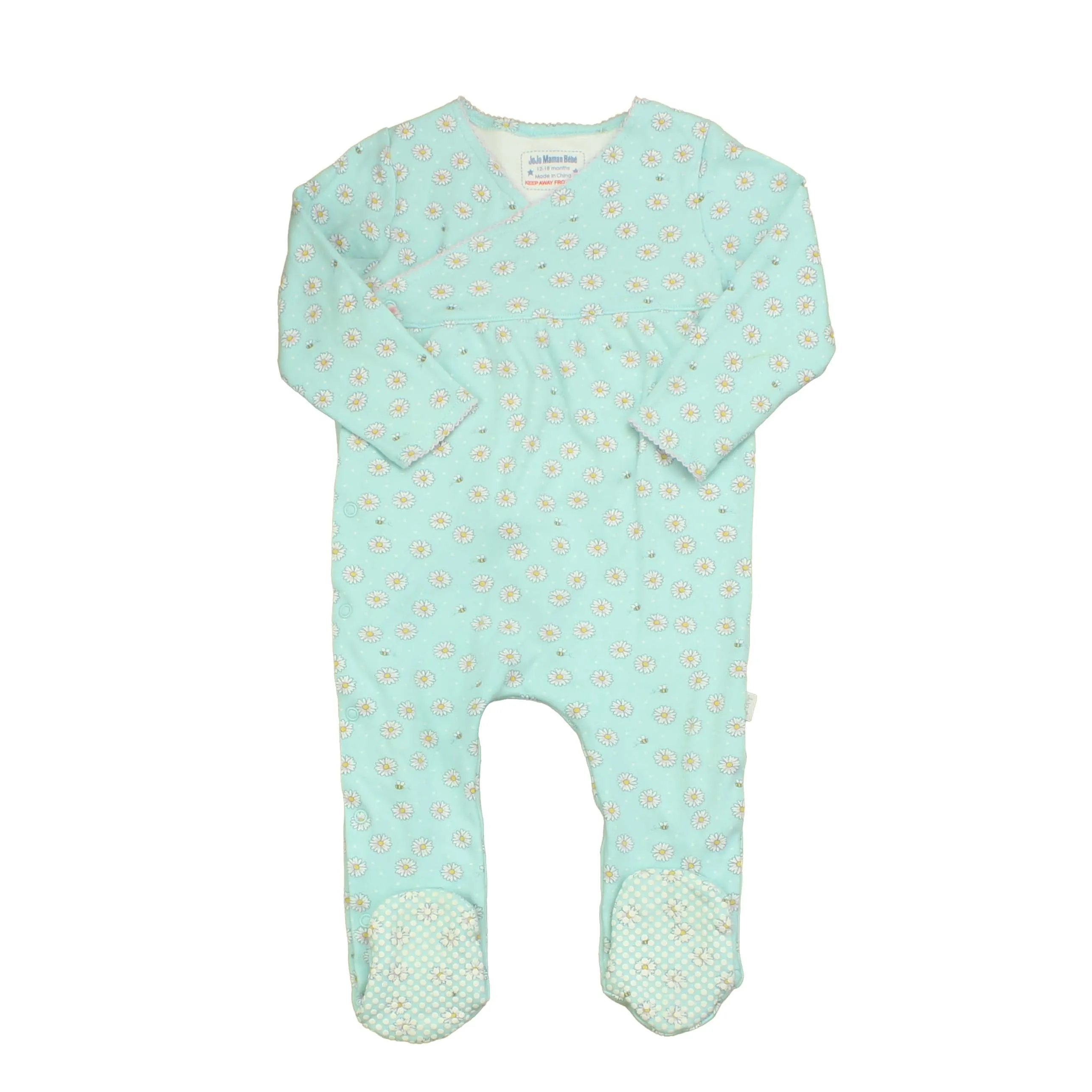 JoJo Maman Bebe Girls Blue | White | Daisies 1-piece footed Pajamas
