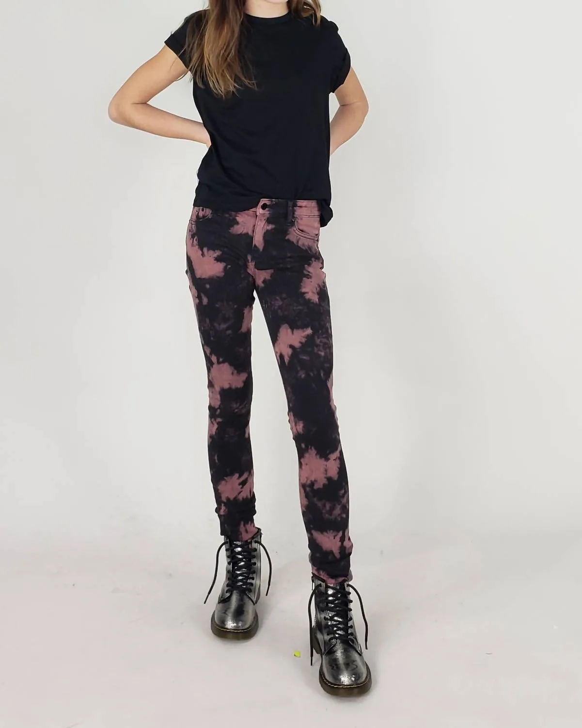 Kids Mid Rise Tie Dye Skinny Jeans In Purple