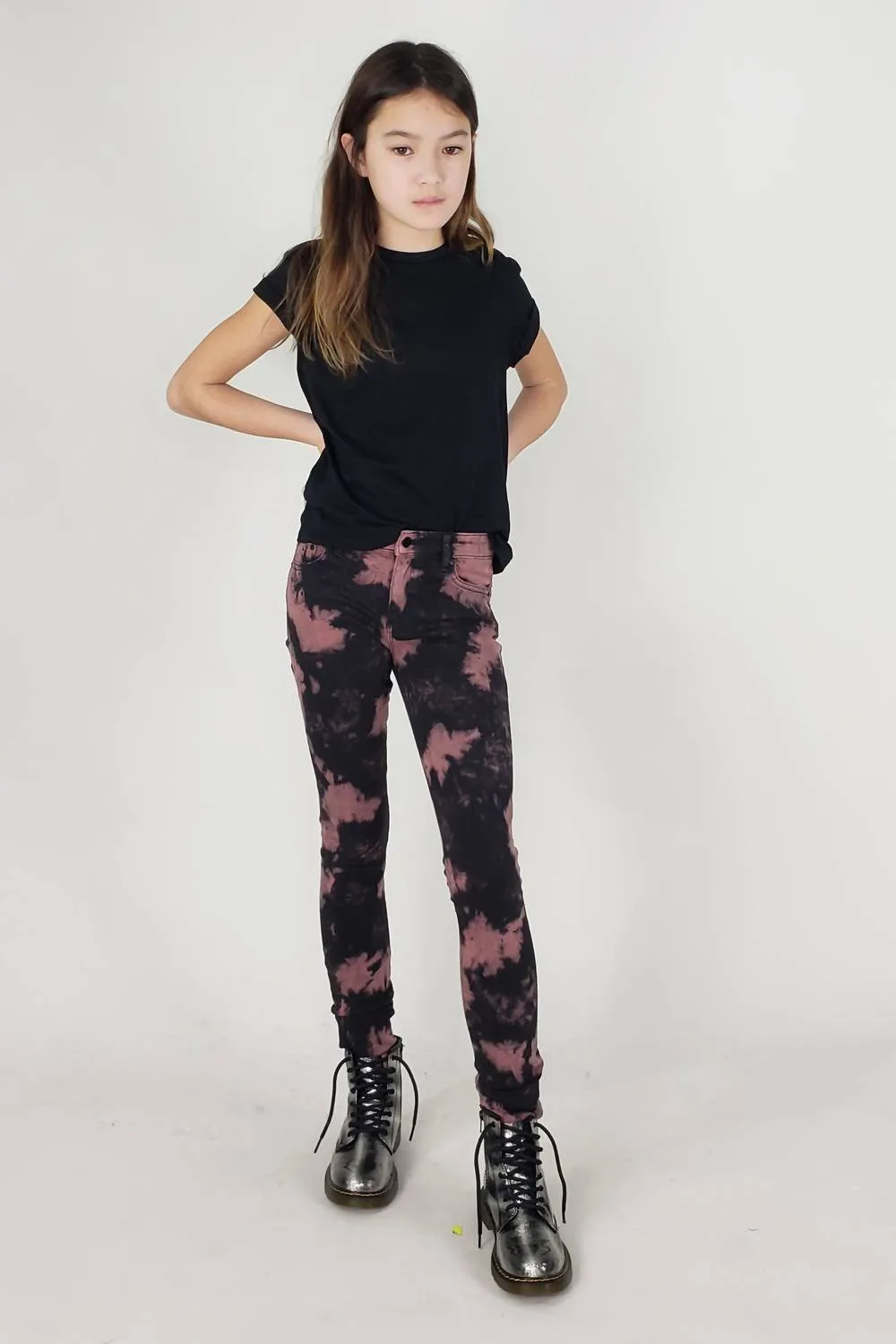 Kids Mid Rise Tie Dye Skinny Jeans In Purple