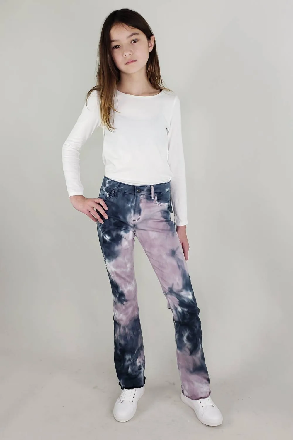Kids Tie Dye High Rise Bootcut Jeans In Blue
