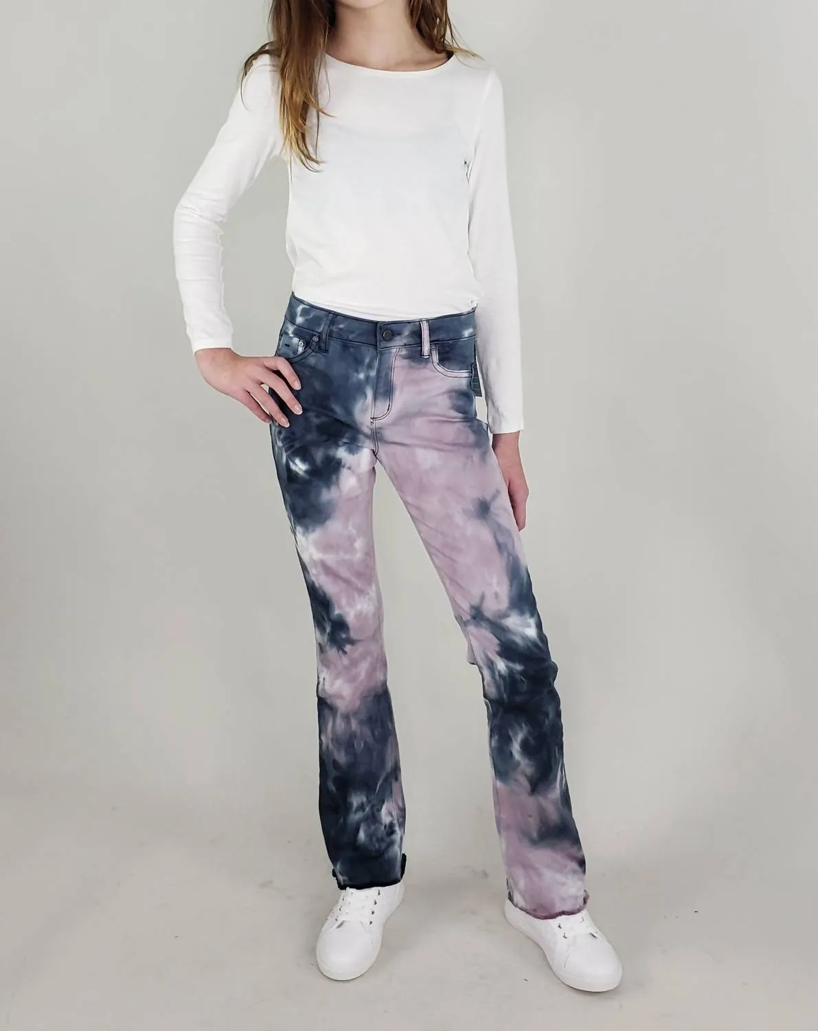 Kids Tie Dye High Rise Bootcut Jeans In Blue