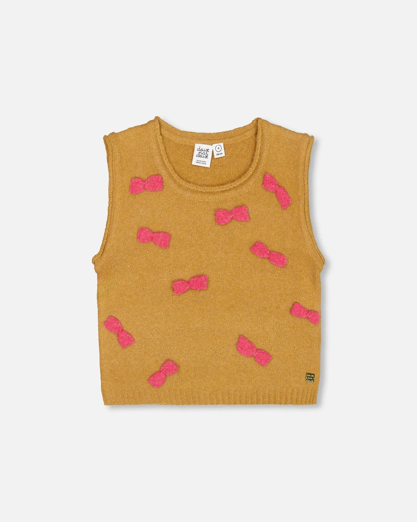 Knit Vest With Bows Golden Brown
