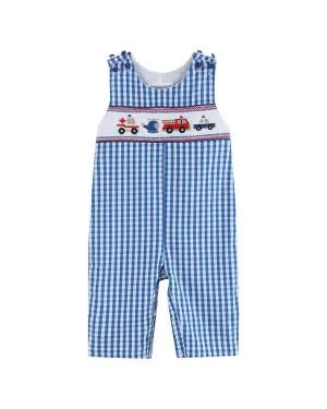 Lil Cactus Gingham Emergency Vehicle Smocked Overall