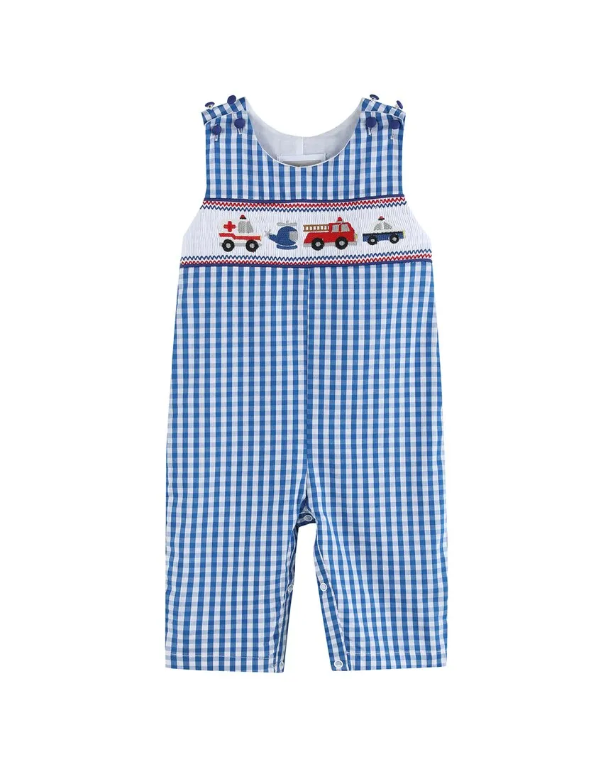 Lil Cactus Gingham Emergency Vehicle Smocked Overall