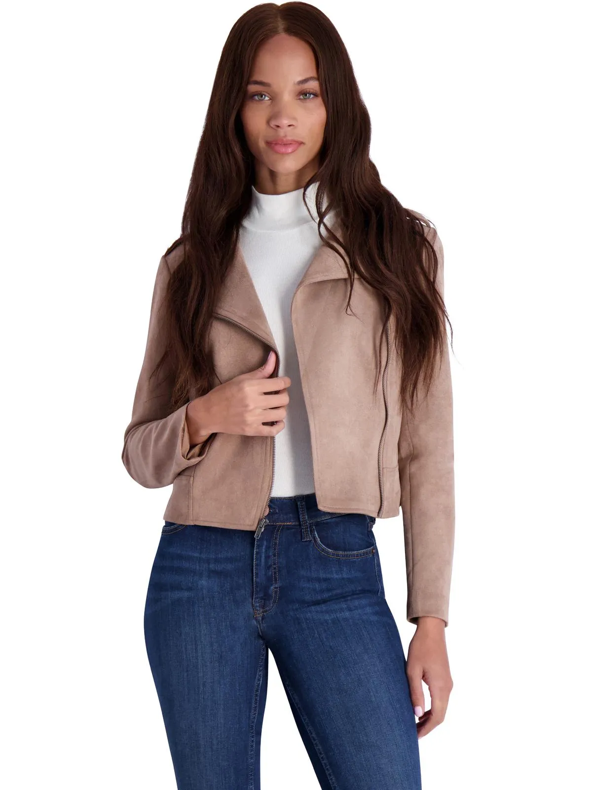 Not Your Baby Womens Faux Suede Asymmetric Motorcycle Jacket