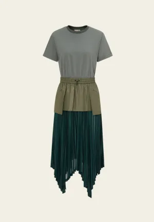 Patchwork Asymmetric-hem Dress