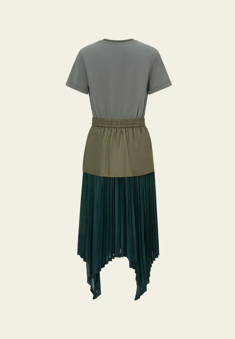 Patchwork Asymmetric-hem Dress