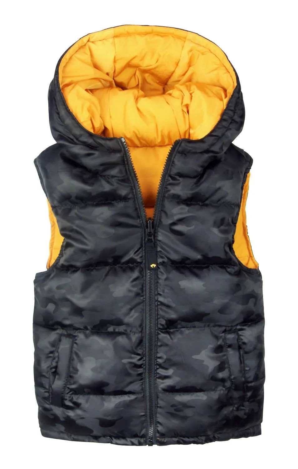 Reversible Boys Sleeveless Jacket In Black & Gold Camo